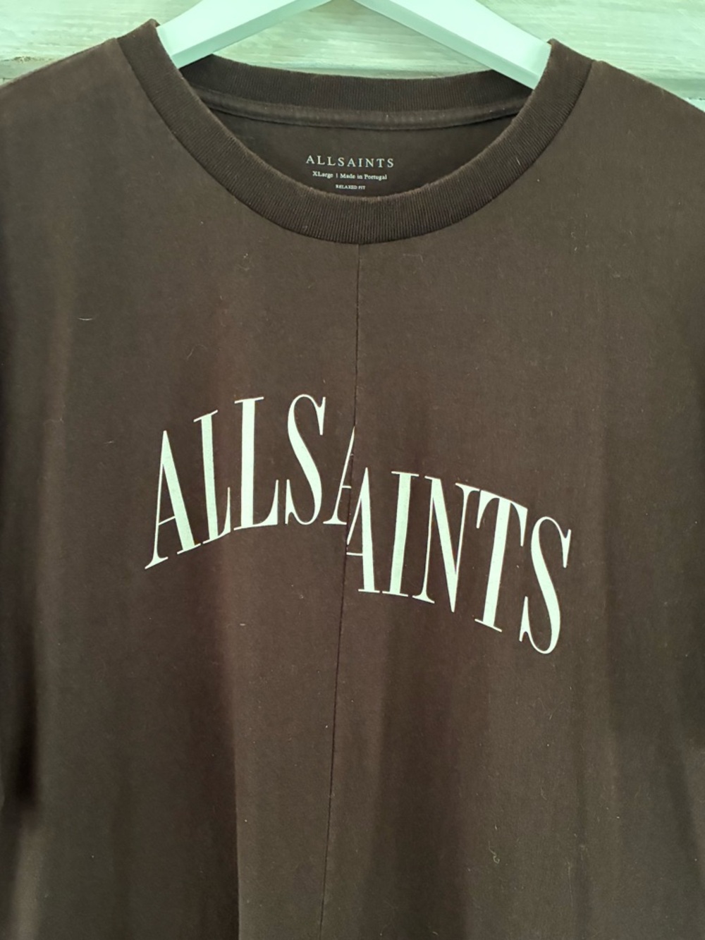 All Saints Brown Crewneck Logo Tee